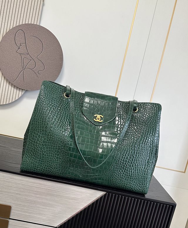 CC crocodile calfskin large shopping bag AS6245 green