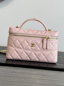 CC grained calfskin vanity with chain AP5475 pink