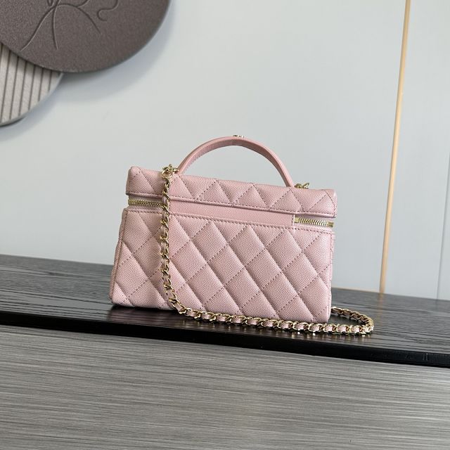 CC grained calfskin vanity with chain AP5475 pink