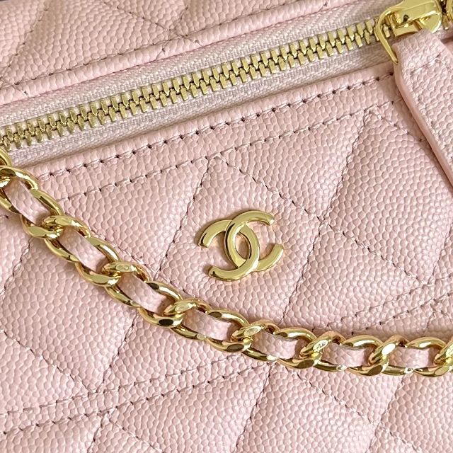CC grained calfskin vanity with chain AP5475 pink