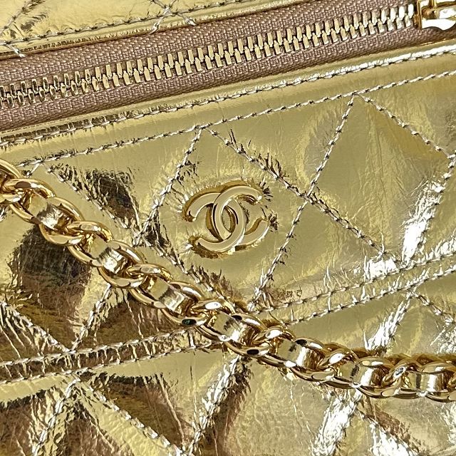 CC metallic calfskin vanity with chain AP5475 gold