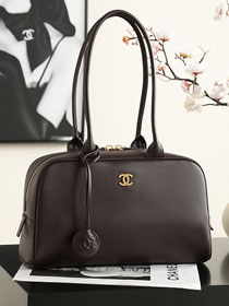 CC calfskin large bowling bag AS6580 dark brown