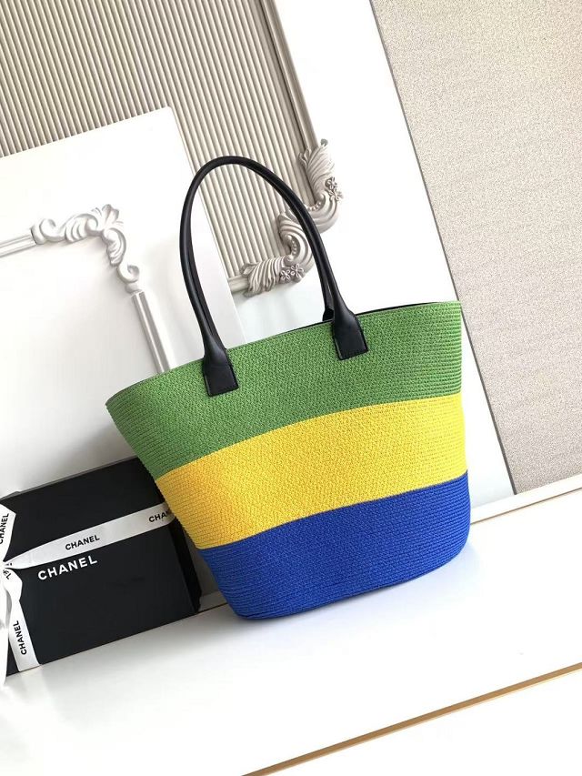 CC raffia large shopping bag AS6148 blue&yellow&green