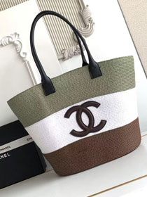 CC raffia large shopping bag AS6148 white&khaki&brown