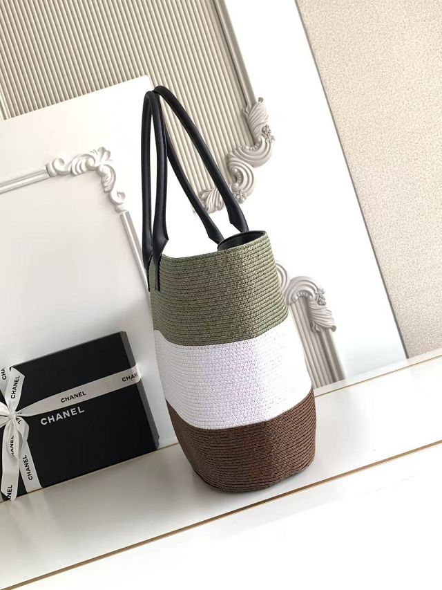 CC raffia large shopping bag AS6148 white&khaki&brown