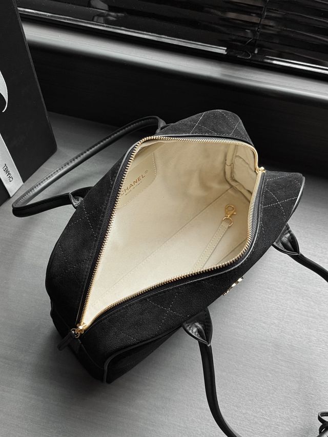 CC suede calfskin large bowling bag AS6580 black