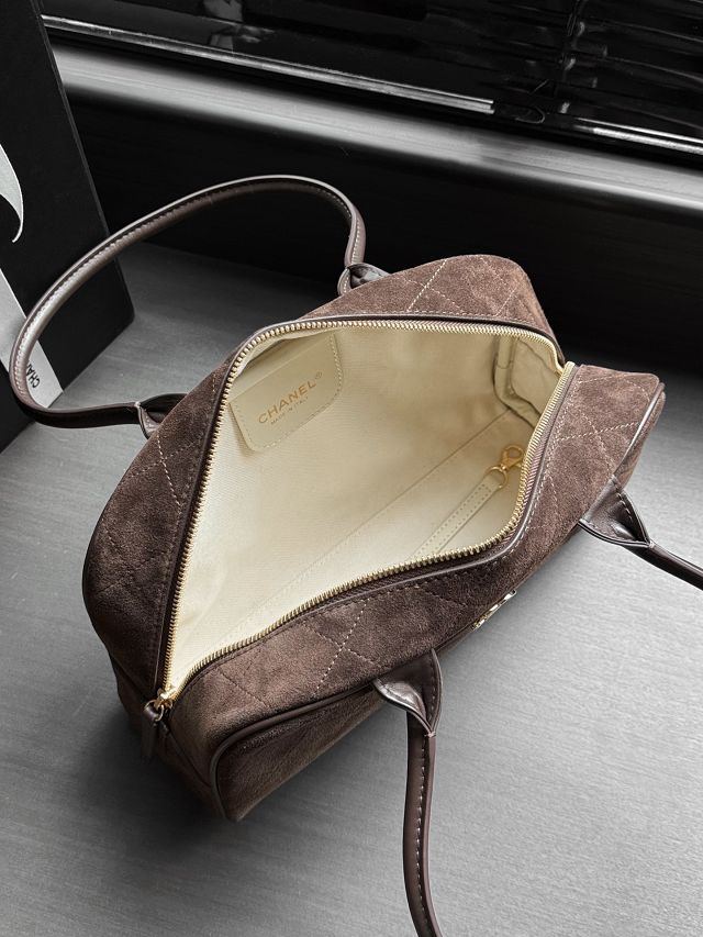 CC suede calfskin large bowling bag AS6580 dark brown