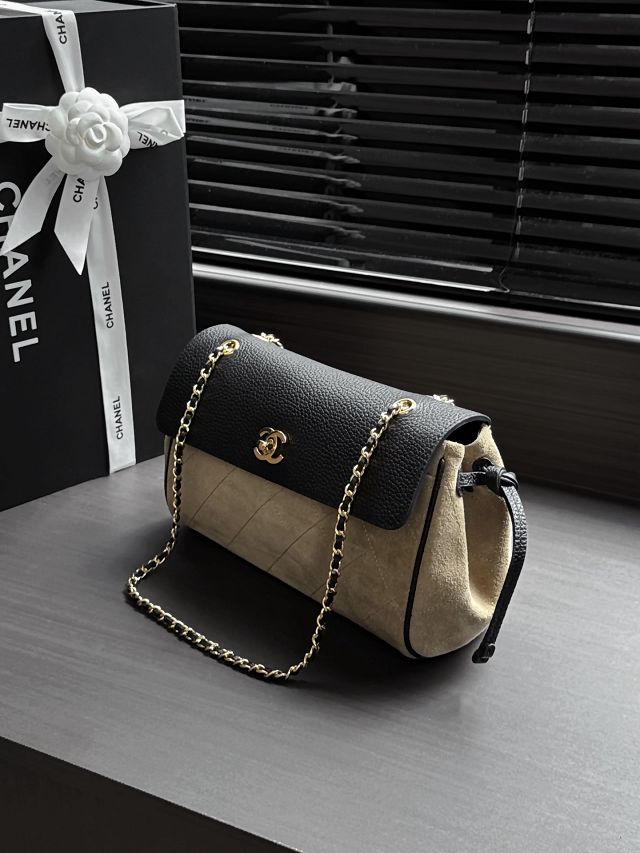 CC suede calfskin small tote bag AS6427 black&beige