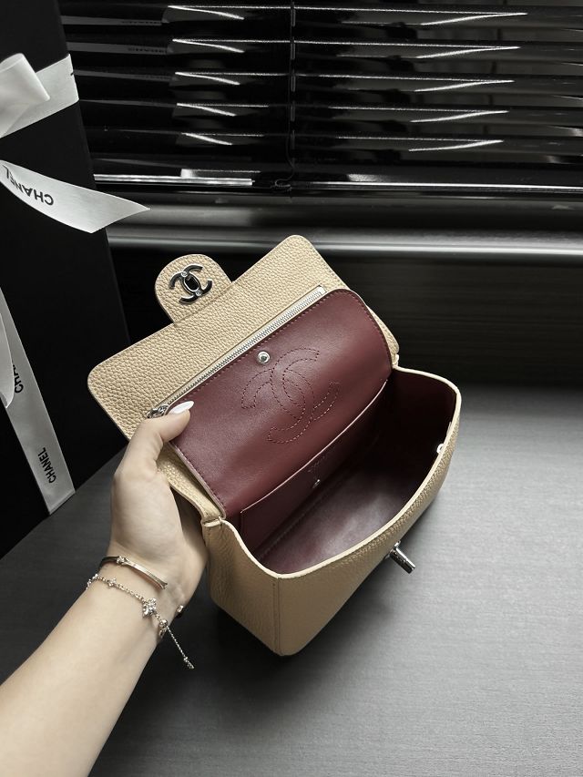 CC grained calfskin mini flap bag AS6573 beige