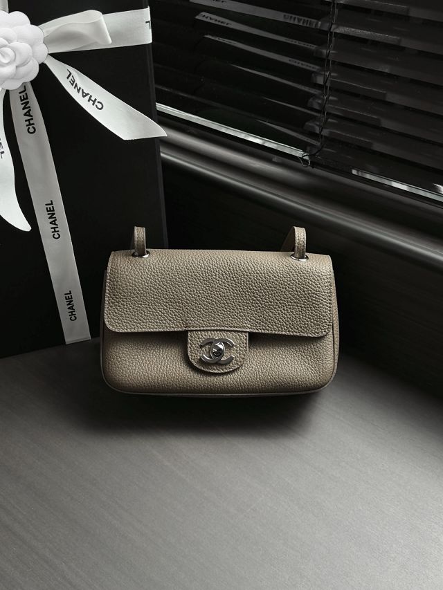 CC grained calfskin mini flap bag AS6573 dark khaki