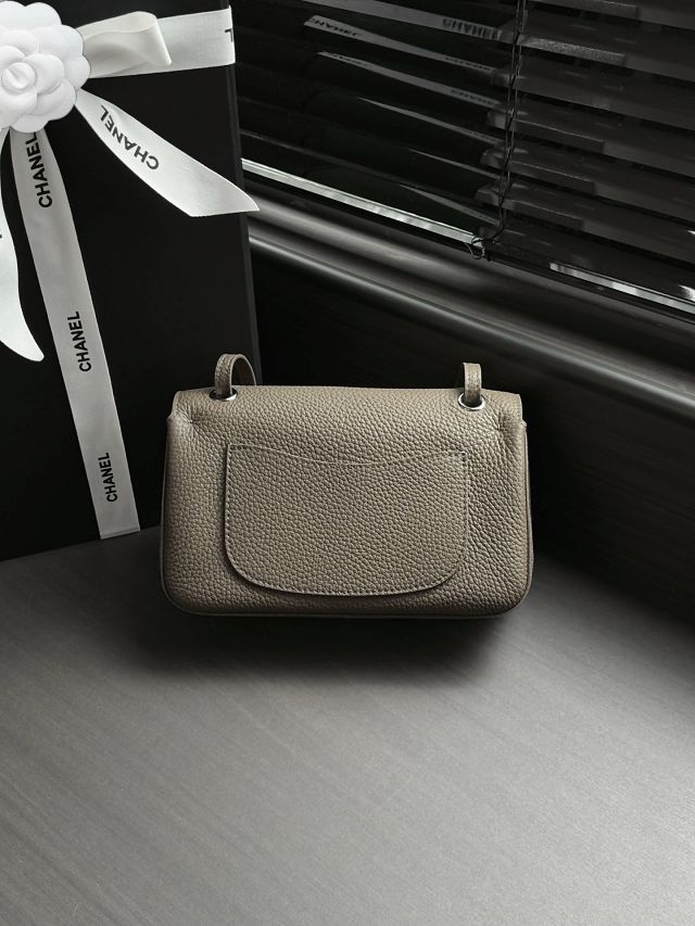 CC grained calfskin mini flap bag AS6573 dark khaki