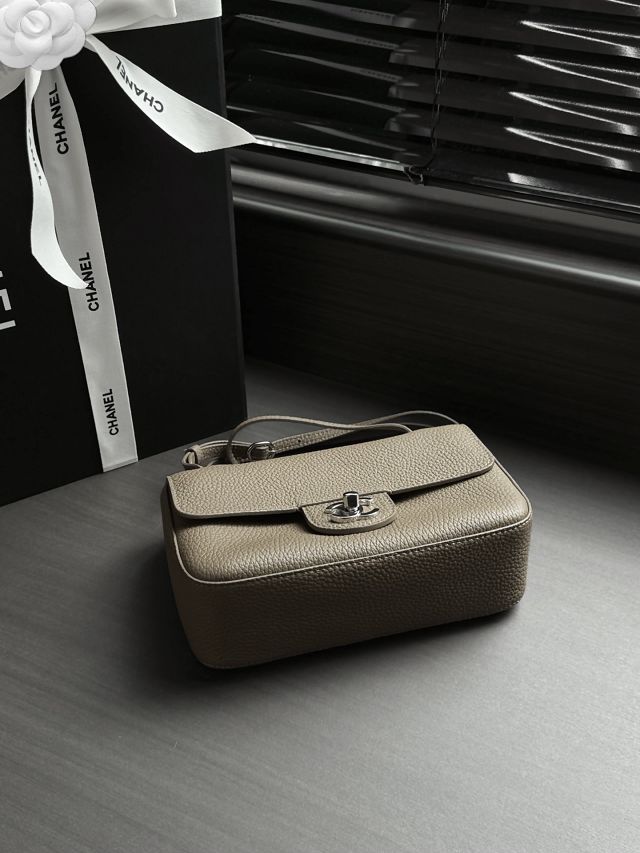 CC grained calfskin mini flap bag AS6573 dark khaki