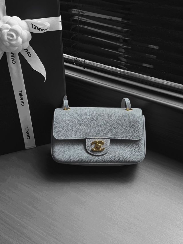 CC grained calfskin mini flap bag AS6573 grey