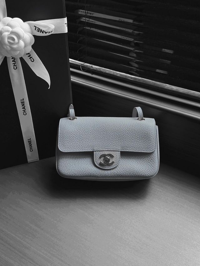 CC grained calfskin mini flap bag AS6573 grey