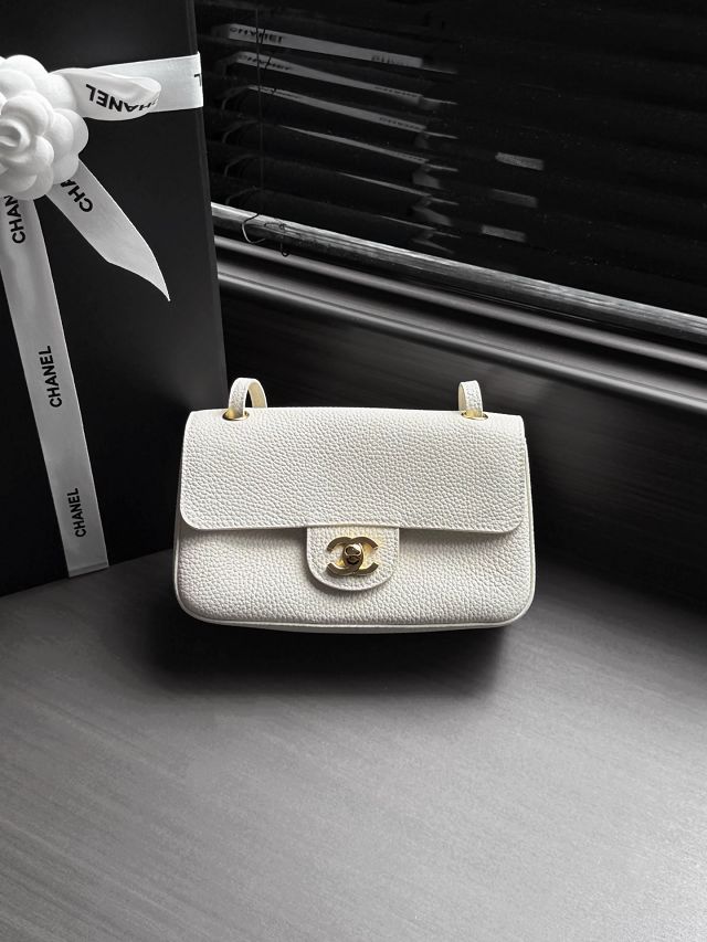 CC grained calfskin mini flap bag AS6573 white