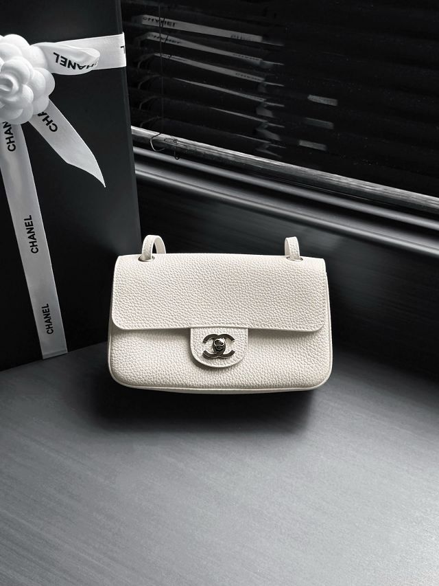 CC grained calfskin mini flap bag AS6573 white