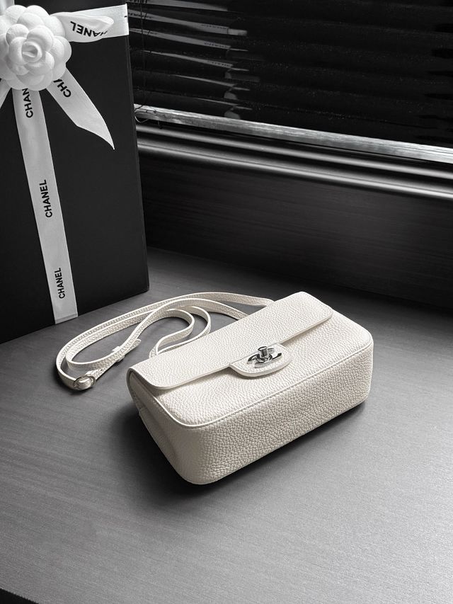 CC grained calfskin mini flap bag AS6573 white