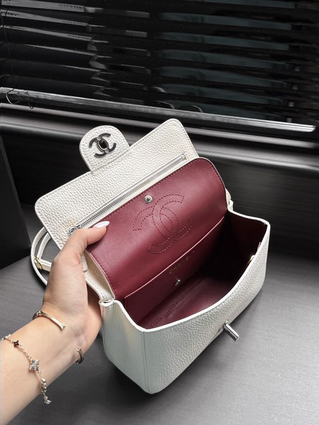 CC grained calfskin mini flap bag AS6573 white