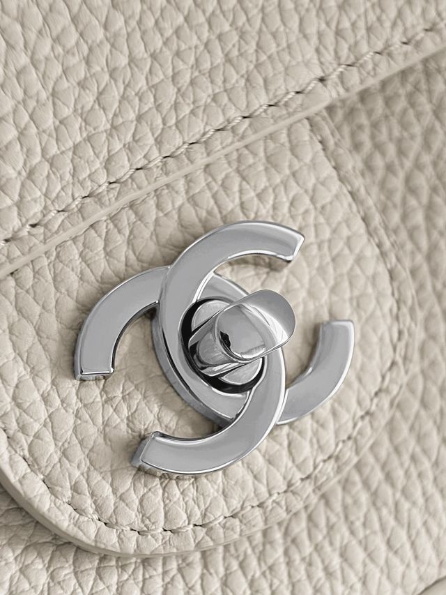 CC grained calfskin mini flap bag AS6573 white