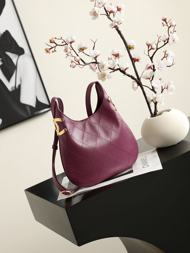 CC lambskin small hobo handbag AS6602 purple