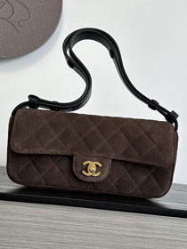 CC suede calfskin flap bag AS6577 dark brown