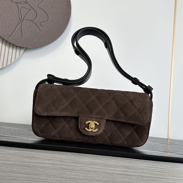 CC suede calfskin flap bag AS6577 dark brown