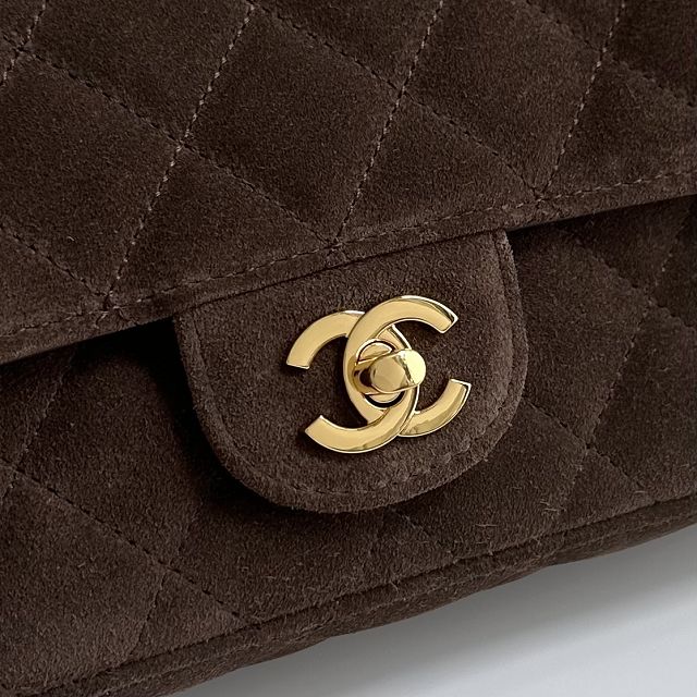 CC suede calfskin flap bag AS6577 dark brown