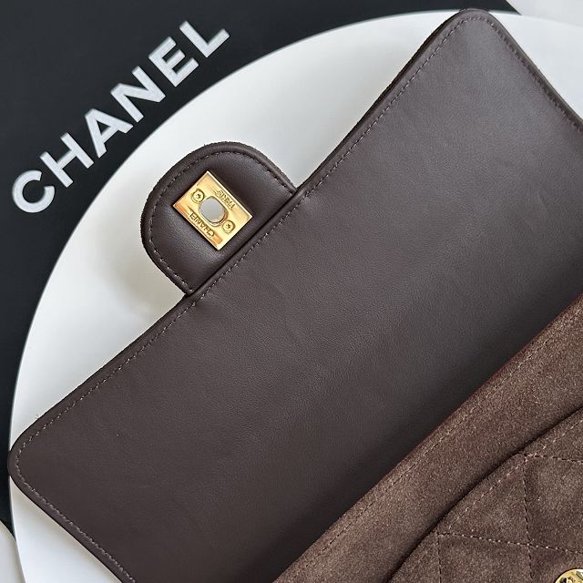 CC suede calfskin flap bag AS6577 dark brown