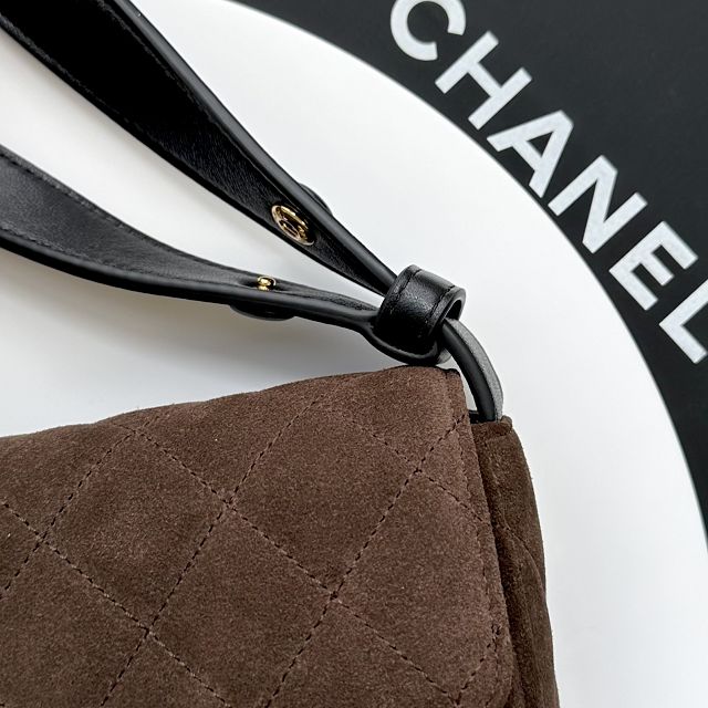 CC suede calfskin flap bag AS6577 dark brown