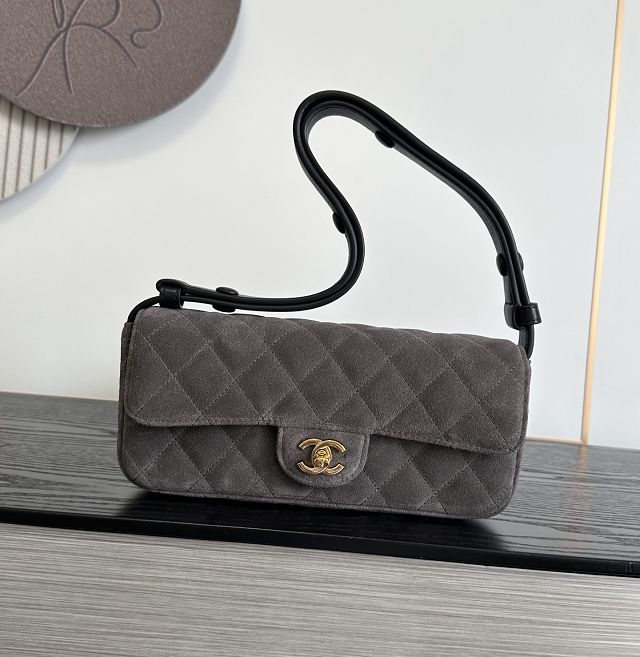 CC suede calfskin flap bag AS6577 grey