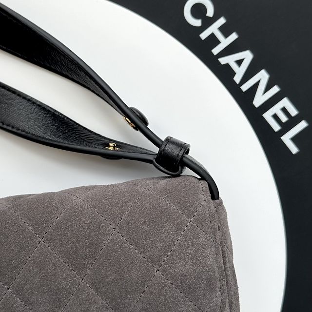 CC suede calfskin flap bag AS6577 grey
