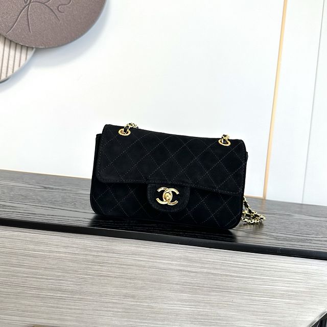 CC suede calfskin mini flap bag AS6626 black