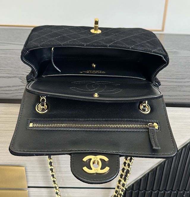 CC suede calfskin mini flap bag AS6626 black