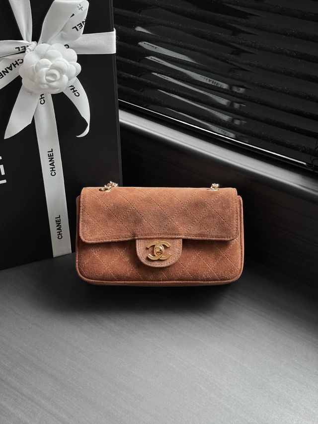 CC suede calfskin mini flap bag AS6626 brown