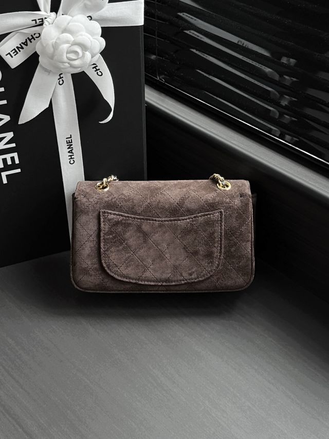 CC suede calfskin mini flap bag AS6626 dark brown