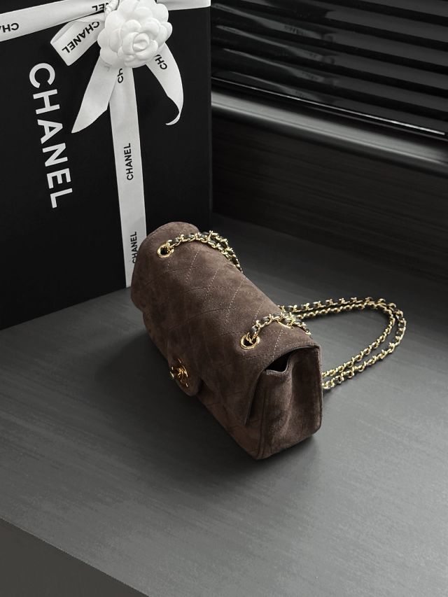 CC suede calfskin mini flap bag AS6626 dark brown