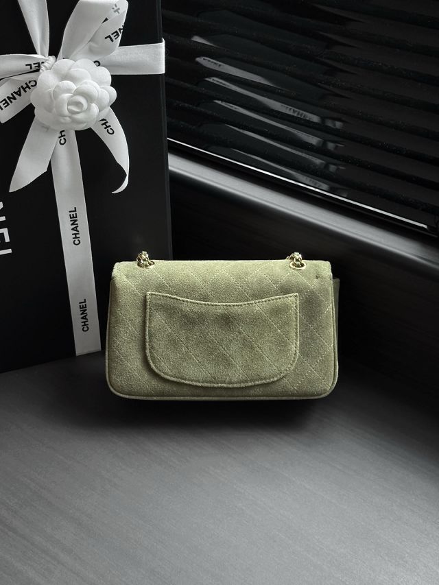CC suede calfskin mini flap bag AS6626 green