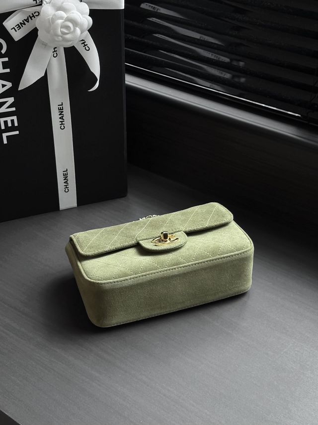 CC suede calfskin mini flap bag AS6626 green