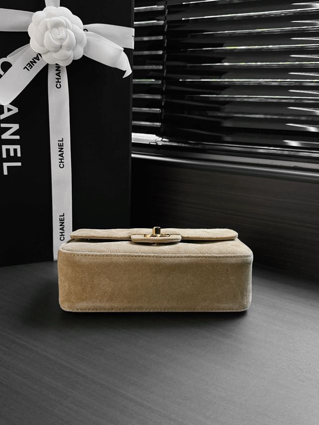 CC suede calfskin mini flap bag AS6626 light brown