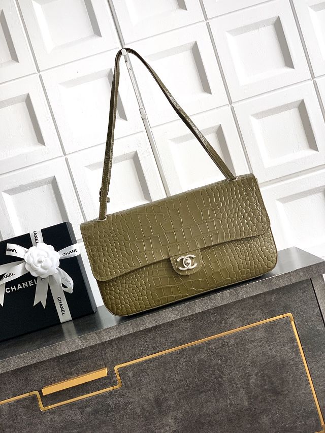 CC crocodile calfskin maxi flap bag AS6231 green