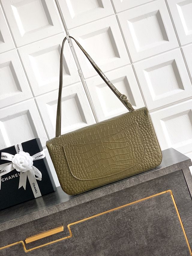 CC crocodile calfskin maxi flap bag AS6231 green