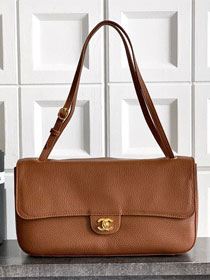 CC grained calfskin maxi flap bag AS6231 brown