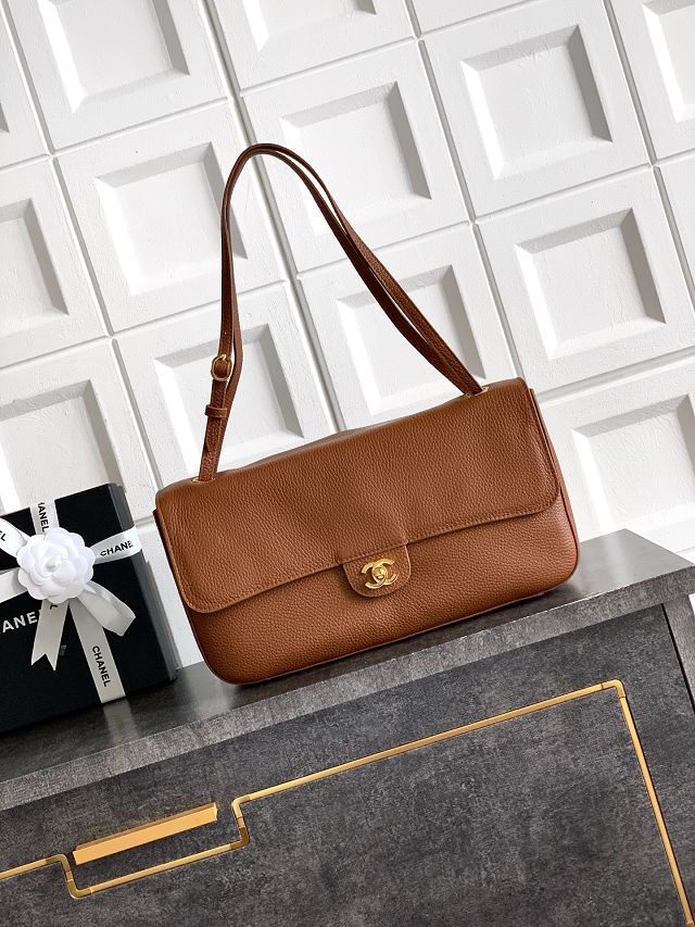 CC grained calfskin maxi flap bag AS6231 brown