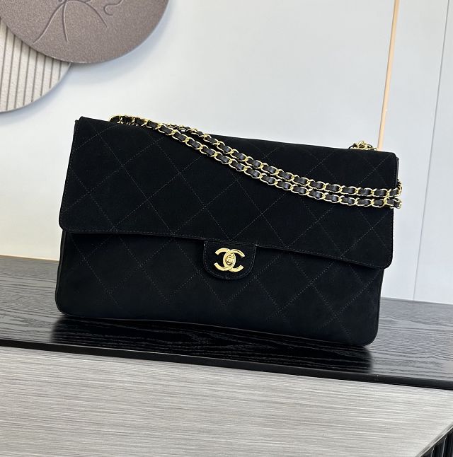 CC suede calfskin maxi flap bag AS6234 black