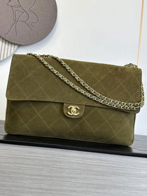 CC suede calfskin maxi flap bag AS6234 dark green