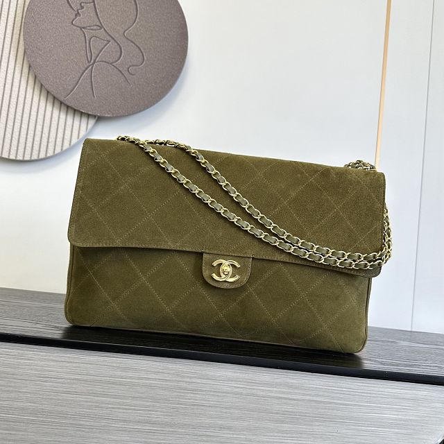 CC suede calfskin maxi flap bag AS6234 dark green