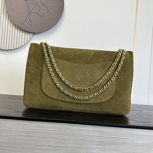 CC suede calfskin maxi flap bag AS6234 dark green