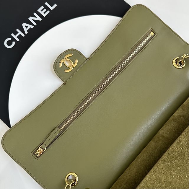 CC suede calfskin maxi flap bag AS6234 dark green