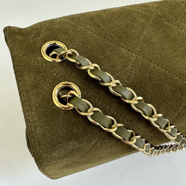 CC suede calfskin maxi flap bag AS6234 dark green
