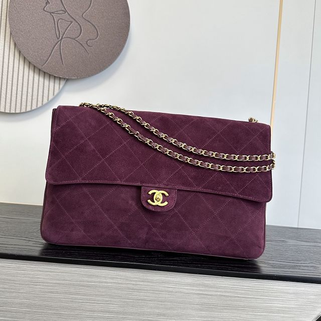 CC suede calfskin maxi flap bag AS6234 purple